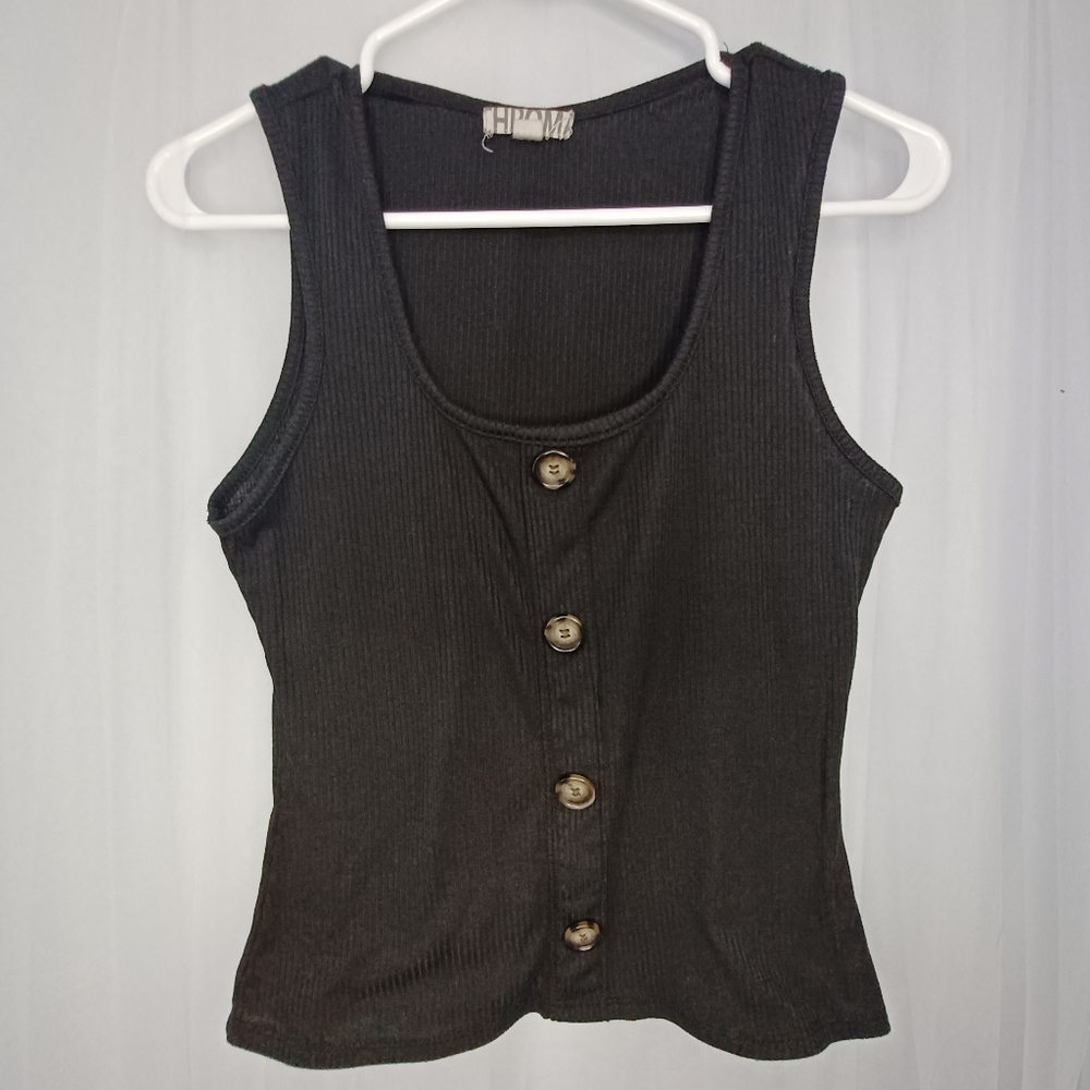 HROM Tale Fitted Black Tank Top, Small